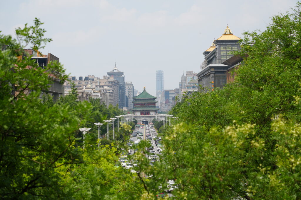 vista della torre della campana dalle mura di Xi'an